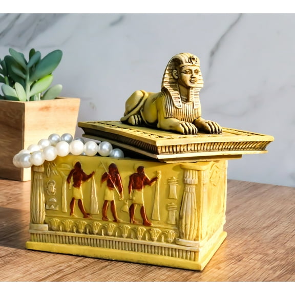 Egyptian Guardian Sphinx Decorative Rectangular Box in Sandstone Finish 4.25"L