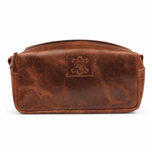 Leather Toiletry Bag for Men | Vintage Travel Dopp Kit with Zipper Closure | Multipurpose Shaving Kit Organizer for Grooming Essentials, Cosmetics, Makeup, Cables & Travel Accessories