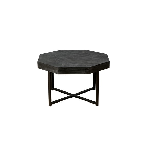 30 Inch Octagonal Coffee Table, Vintage Patchwork Wood Tabletop with Cross Metal Legs, Farmhouse Style Accent Table in 3 Colors, Easy Assembly for Living Room