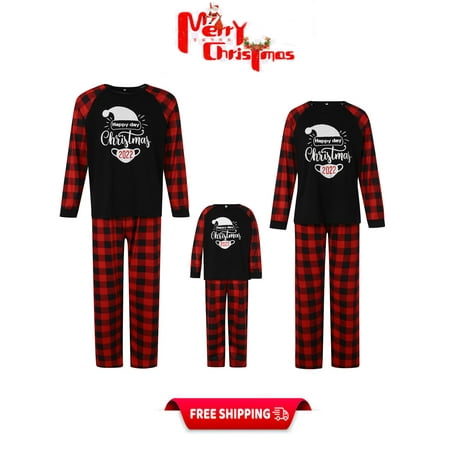 

Christmas Family Matching Pajamas Letters Print Tops with Plaid Pants