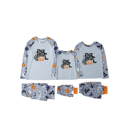 

EYIIYE Halloween Family Parent-child Pajamas 2Pcs Set Cartoon Print Raglan Tops and Trousers Loungewear Sleepwear Nightwear Set