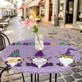 thumbnail image 3 of Happy Mask Gnomes Elastic Fitted Round Table Cover Purple Mardi Gras Firework Waterproof Outdoor Tablecloth for Holiday Party, Picnic, Patio & Dining Fits Tables Up to 55"-60", 3 of 8