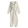 thumbnail image 6 of Tqcoqu Women's Corduroy Hooded Jumpsuit with Pocket,Half Zip Front Elastic High Waist Loose Long Sleeve One Piece Casual Outfit, 6 of 8