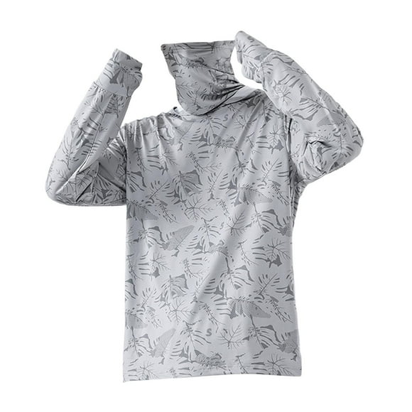 Camisa con capucha de protección solar Zulema para hombres con cubierta facial Gris claro