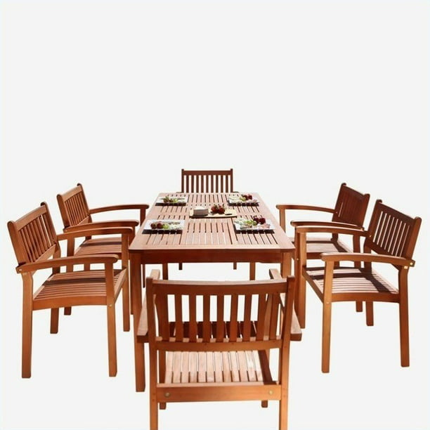 7 Piece Wood Patio Dining Set, Wooden Table And Chair Set Outdoor
