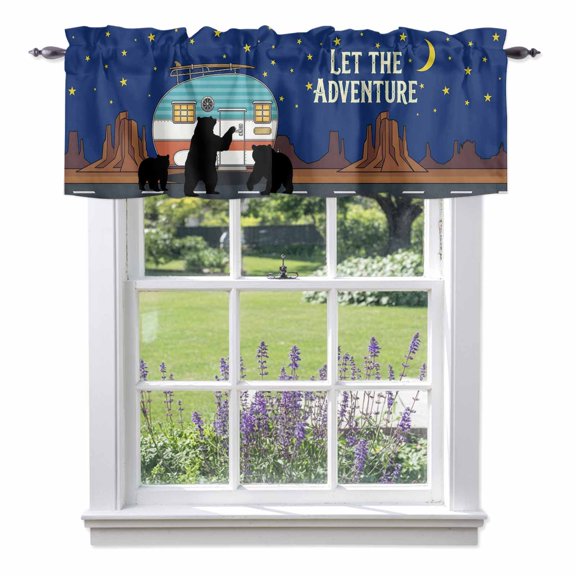 Kitchen Cafe Valance Curtain for Small Windows,Bear Camping RV Rod Pocket Short Valances,42x12in