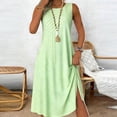 thumbnail image 2 of ZHYou Sleeveless Sundresses for Women Casual Striped Printed Crewneck Stretch Summer Vacation Beach Dresses Green L, 2 of 6