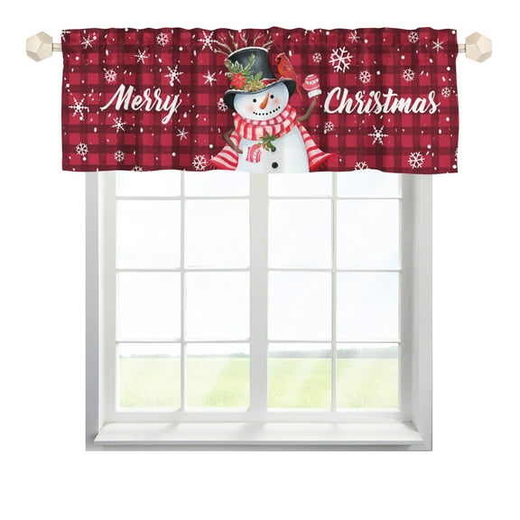 KuphiL10C Christmas Kitchen Valance for Windows farmhouse, Snowflake Snowman Valance Curtains for Kitchen Bedroom, Rod Pocket, 54x18 inch, 1 Panel