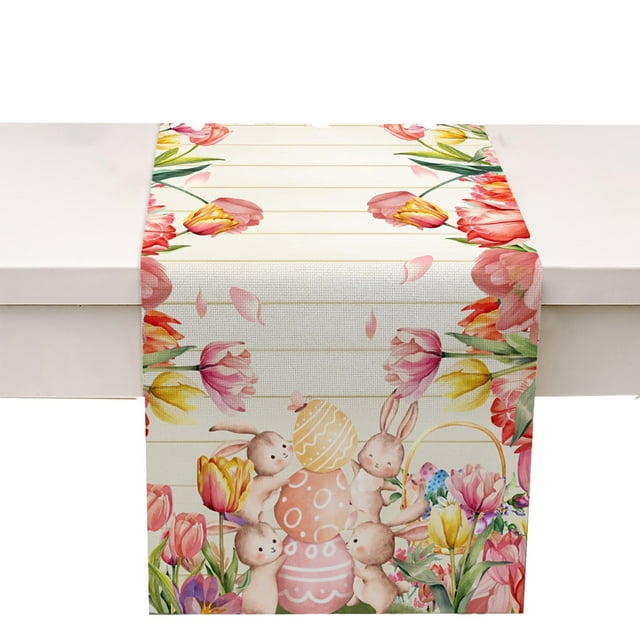 Dsscvnef Easter Bunny Egg Pattern Linen Print Kitchen Dining Room Insulated Decorative Placemat(H)