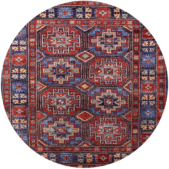 Ahgly Company Machine Washable Indoor Round Industrial Modern Saffron Red Area Rugs, 4' Round