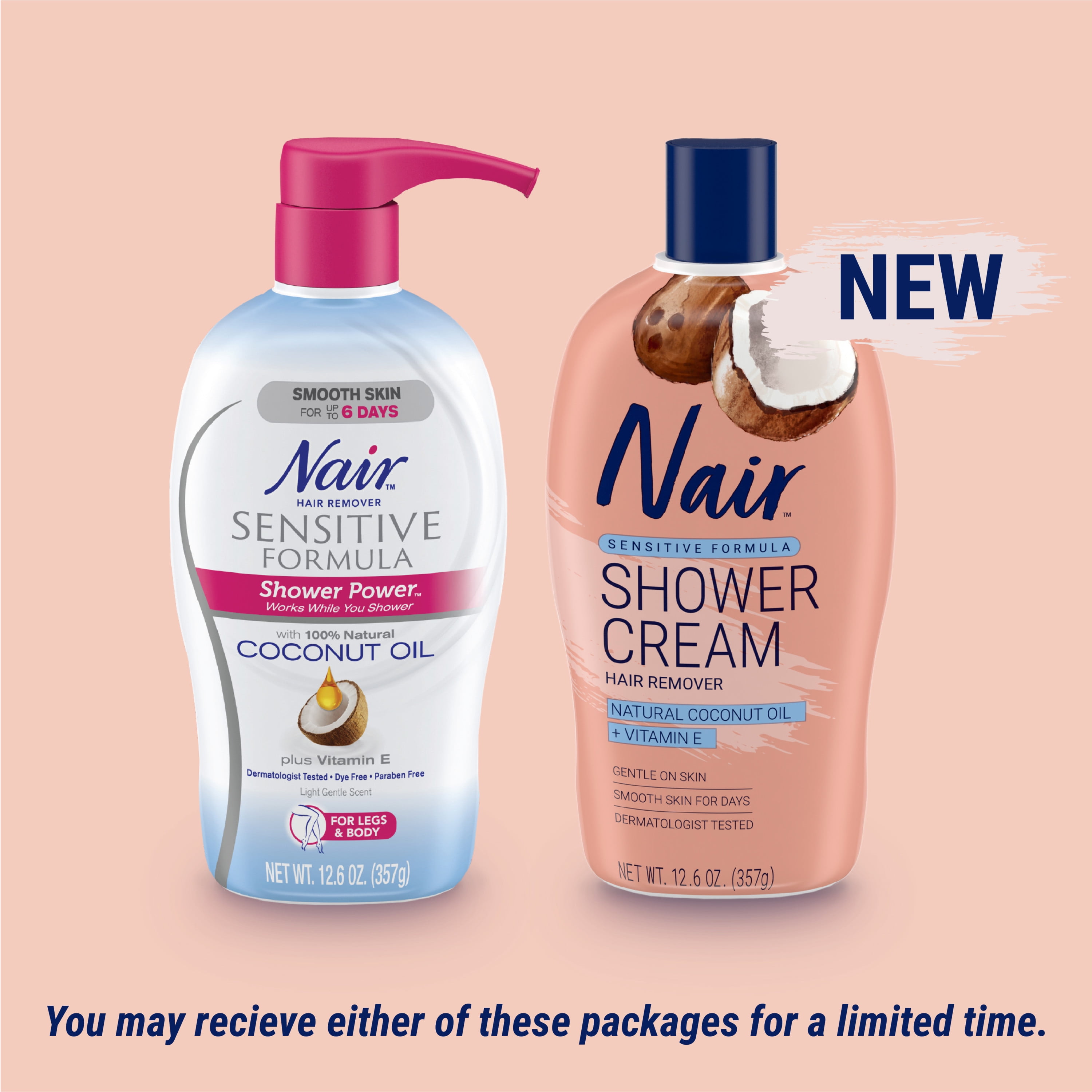 Nair Sensitive Formula Shower Cream Hair Remover with Coconut Oil and  Vitamin E,  
