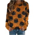thumbnail image 1 of Pull d'Halloween pour Femmes Col Rond Citrouille Imprimé Chandails en Molleton Manches Longues Grande Taille Léger Mignon Blouses Tops, 1 of 2