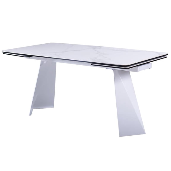 White Ceramic Extension Dining Table with White Metal leg