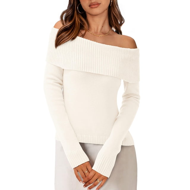 Suéter PRETTYGARDEN Mujer Hombros Descubiertos Manga Larga Blanco XL