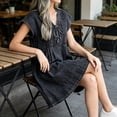 thumbnail image 4 of Summer Cap Sleeve Women Casual Tie V Neck Loose Denim Mini Dress, 4 of 5