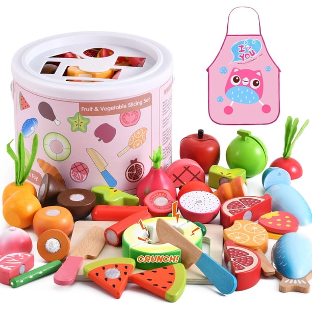 Juego de cocina Play Food Toys WHOHOLL de madera con delantal 3+ Y
