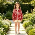thumbnail image 2 of Girls Floral Embroidery Lightweight Hooded Sun Protection Jacket, Full Zip Long Sleeve Casual Thin Windbreaker for Kids Autumn Daily Outdoor Wear(Red,7-8 Years), 2 of 5