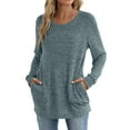 thumbnail image 5 of tarylea Ribbed Tops for Women Long Sleeve Crew Neck Tunic Tops Casual Loose Fall Comfy Solid Color Tops with Pockets, 5 of 8