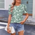 thumbnail image 5 of GaThRRgYP Women's Short Sleeve Tops for Summer Fun,Women's Crew-neck Pleated Short-sleeved Pullover Casual Print Loose Top Green XXL, 5 of 7