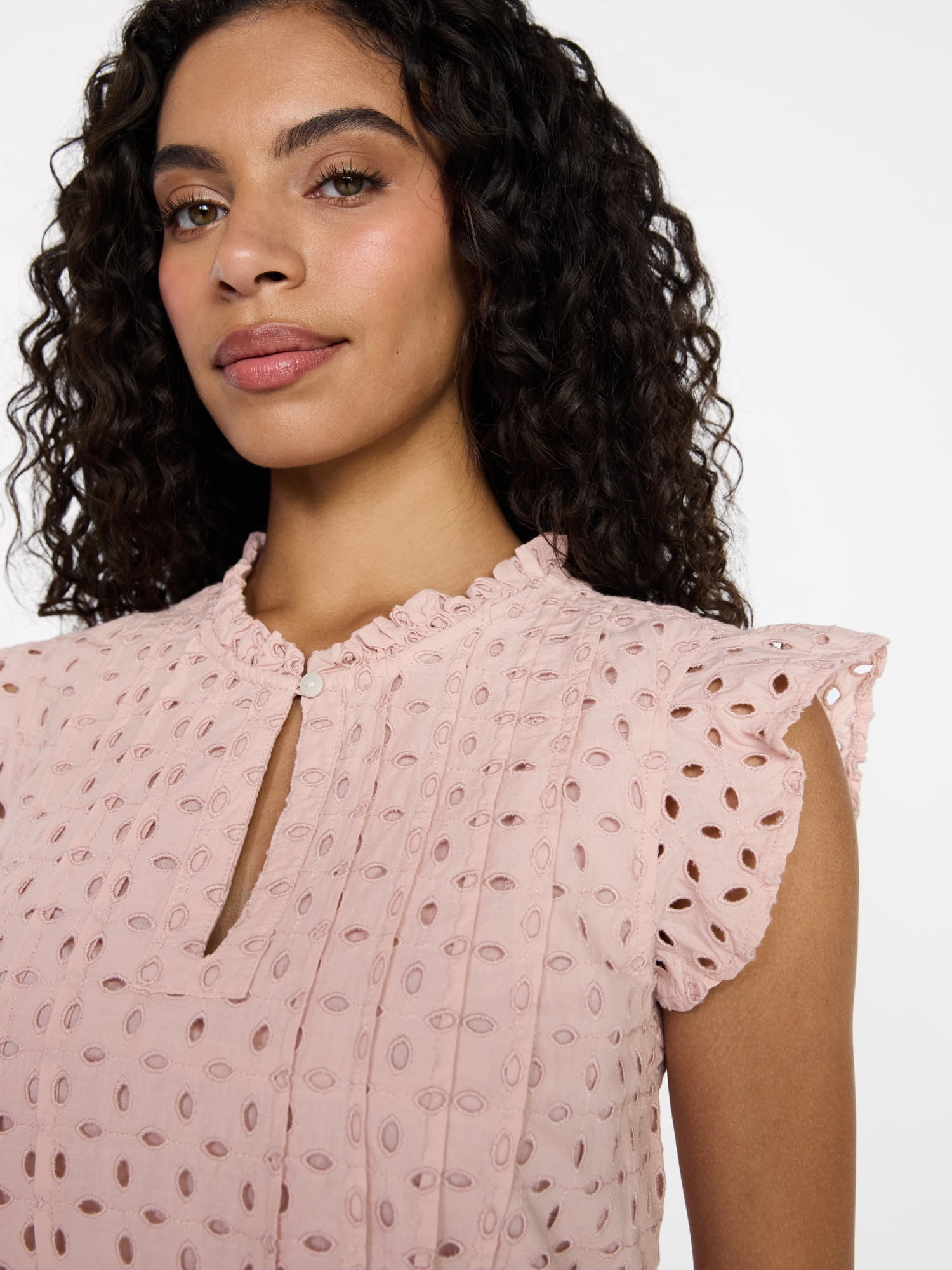 Time and Tru Women's Cotton Eyelet Mini Dress with Flutter Sleeves, Sizes XS-XXXL