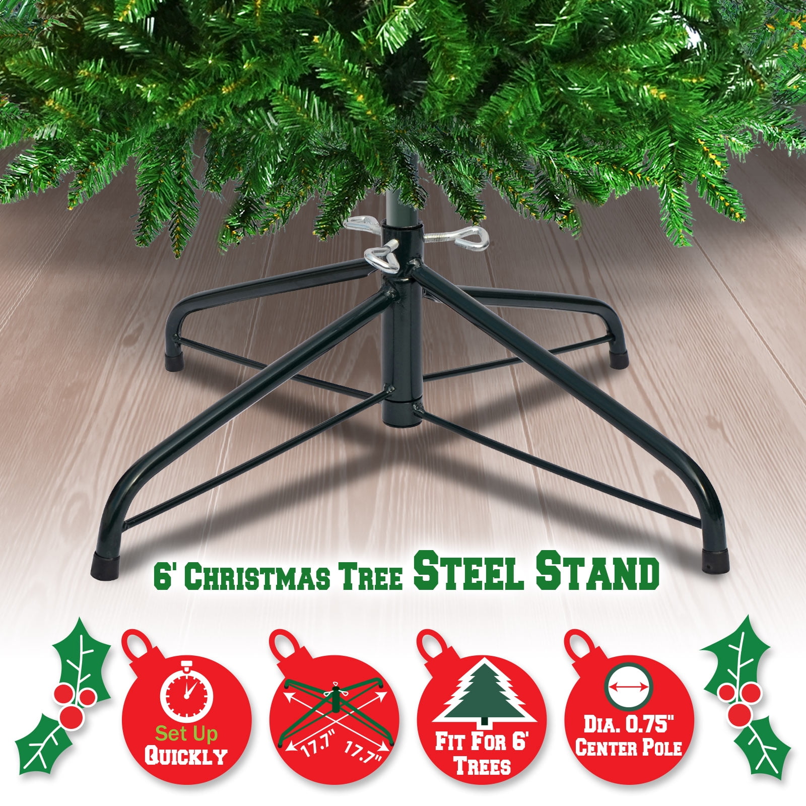 Sunrise Steel Base Metal Stand for 5/6/7/7.5ft Christmas Tree Xmas Decor (Green, for 6ft Tree)