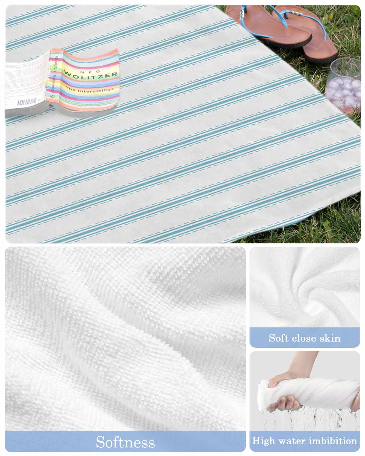 Blue Striped Beach Towels Oversized Super Absorbent, Blue White Stripes Farmhouse Lightweight Bath Towel Quick Dry Sets For Bathroom/Pool/Rv Camping/Beach Play/Gym Room/Picnic 23"x47"
