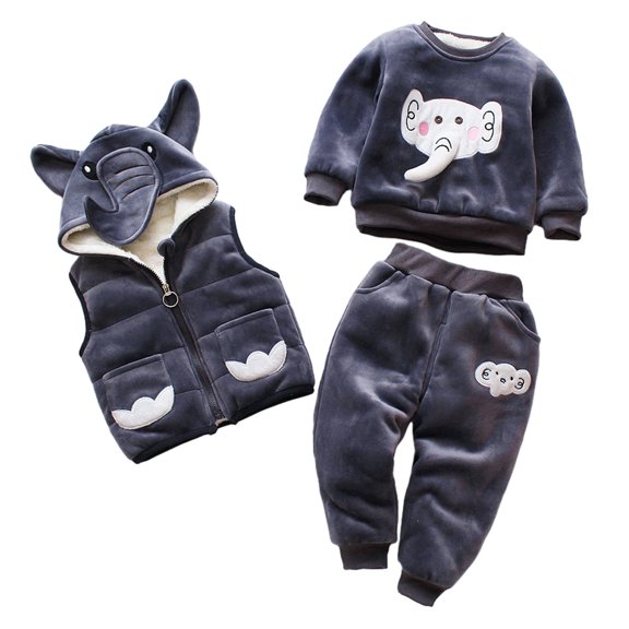 KYAIGUO 3 Piece Baby Girls Long Sleeve Sweatshirts Tops Pants Outfits Toddler Boys Autumn Cartoon Casual Set Fleece Sweatsuit sweatpants sleeveless Coats with Hoodie