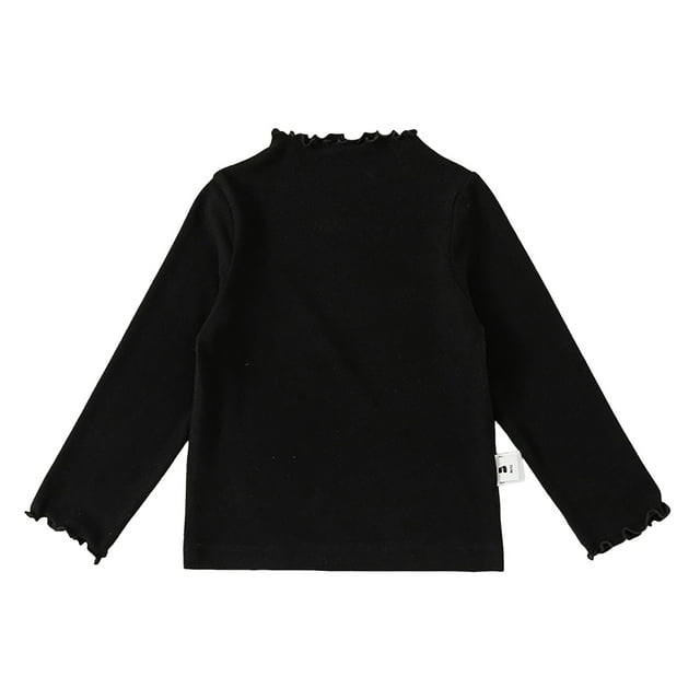 Splozh Girls Basic Long Sleeve Crew Neck Toddler Baby Girls Undershirt Ruffle Neck Long Sleeve Solid Color Shirts Turtleneck Tees Tops Blouse Black,12-18 Months