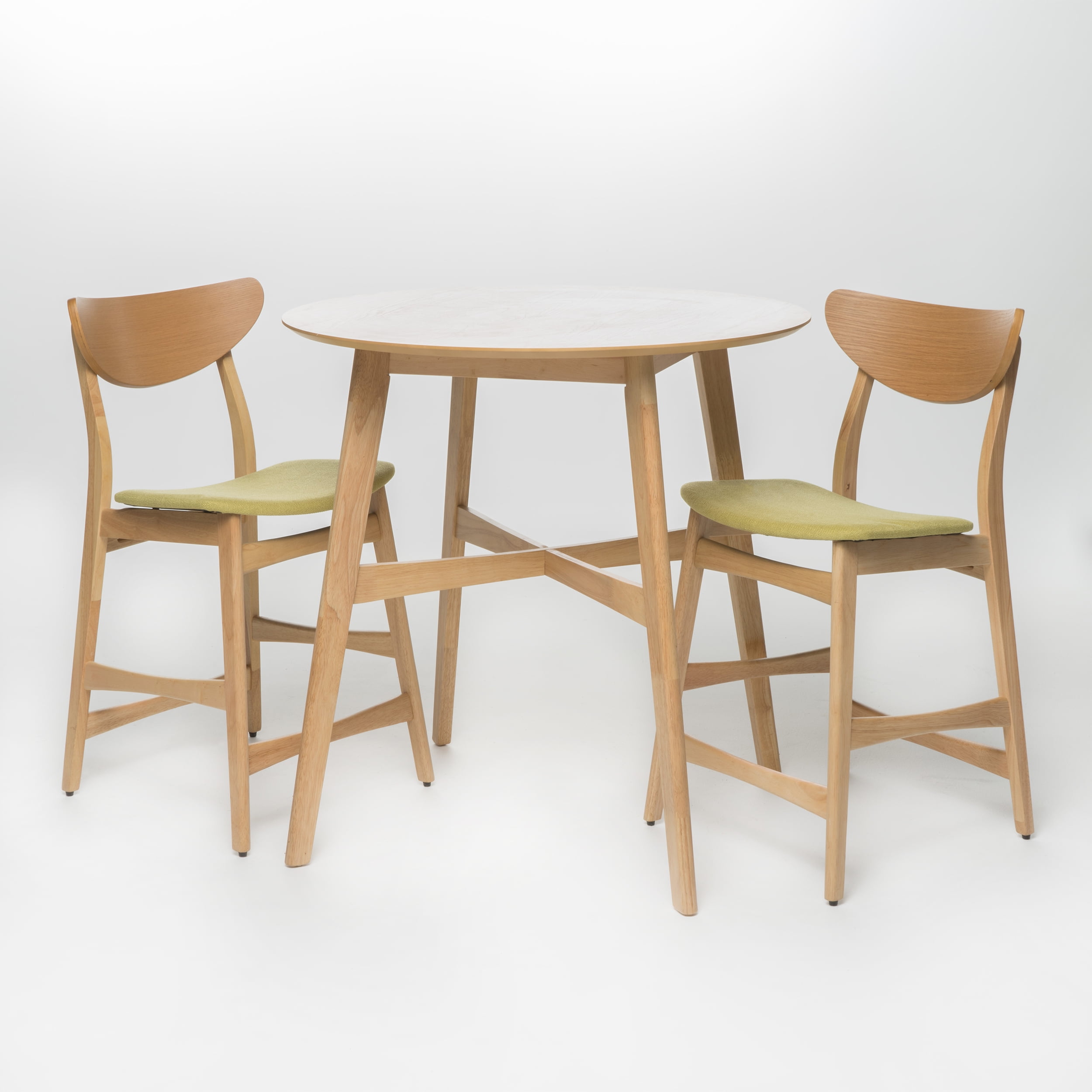 Noble House Mitchell Mid-Century Modern 3 Piece Bar Set, Natural Oak, Green Tea