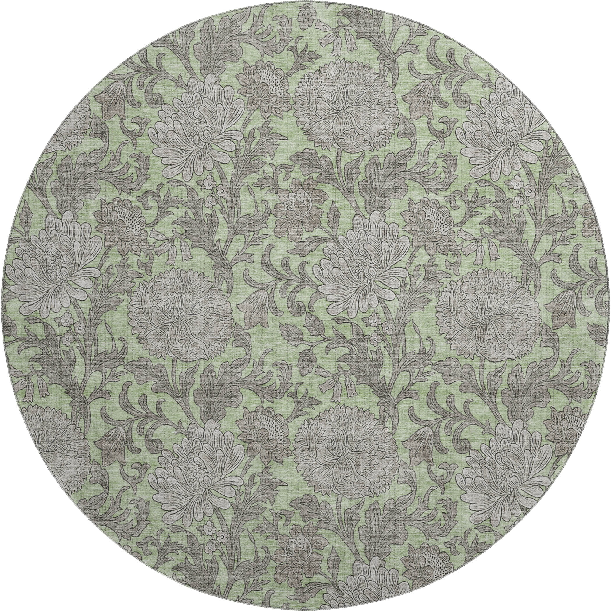 Addison Rugs Mayfield Washable Transitional Floral Aloe Round Rug, 8' x 8'