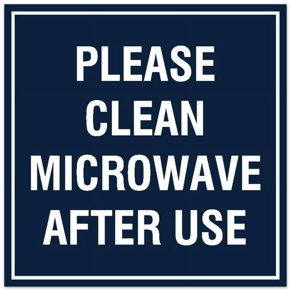Signs ByLITA Square Please Clean Microwave After Use Sign - Easy Installation | Durable Material (Navy Blue / White) - Large