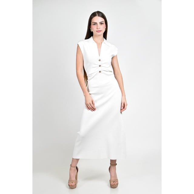 Vestido midi con detalle drapeado Roman Fashion /Juvenil, 03251 (Blanco) blanco G