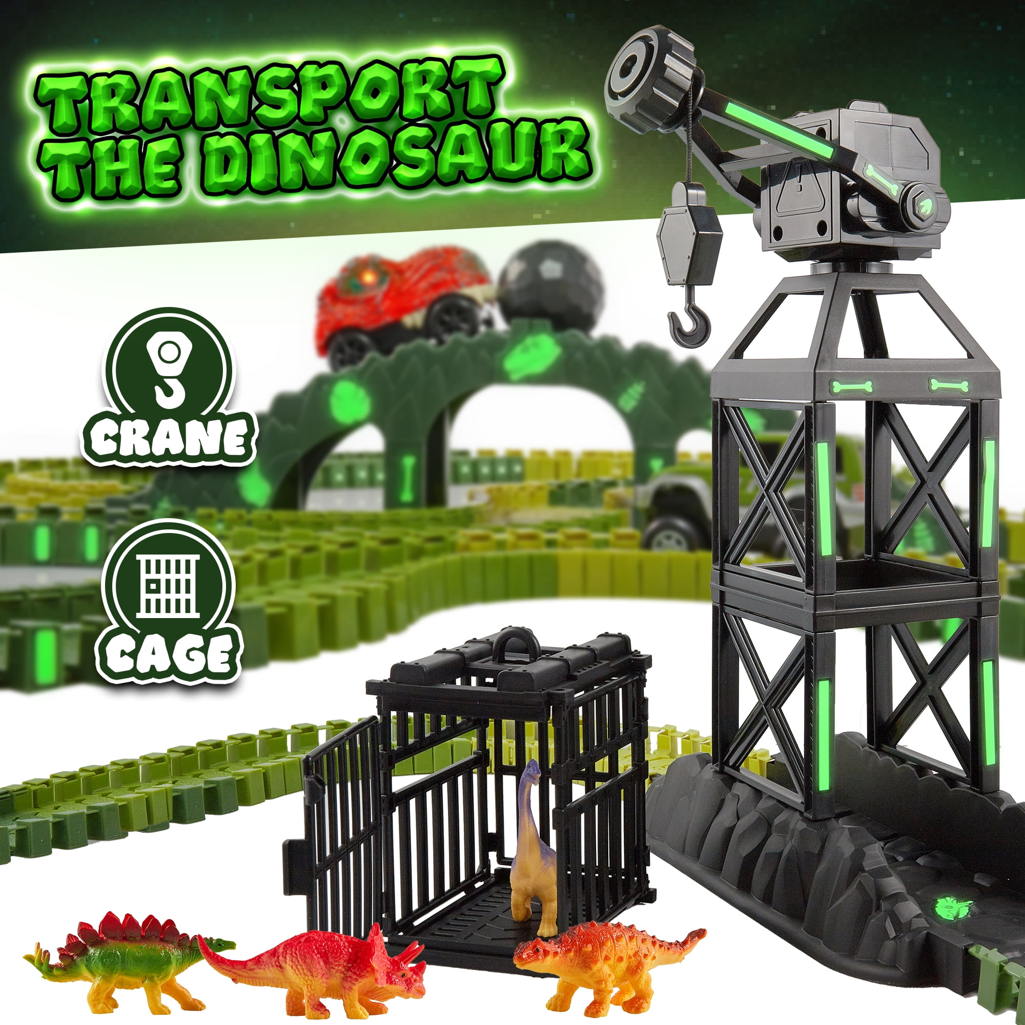 USA Toyz Dinosaur Race Track STEM Playset 225 Pieces Summer Toy for Kids Ages 3+