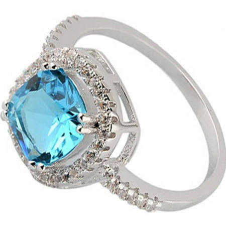 Pori Jewelers Swarovski Elements 14kt White Gold-Plated Cushion-Cut December Blue Zircon Ring