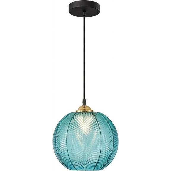 KCO Lighting Mid Century Modern Blue Large Globe Glass Pendant Light, Round Ceiling Hanging Lighting Fixture, Adjustable Cord