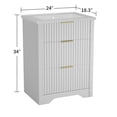 thumbnail image 1 of EDTara Armoire de Lavabo de Salle de Bain Autoportante à Cannelures, Meuble-Lavabo Style Ferme avec 2 Tiroirs de Rangement et 1 Tiroir Rabattable, 1 of 7