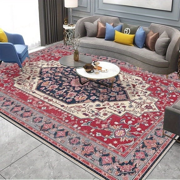 1PC Square Pattern Area Rug Local Carpet, Lightweight Washable Easy-to-Care-for Carpet Mat Festival Gift, Suitable for Living Room, Bedroom, Office, Balcony, Hallway, Room Accessories