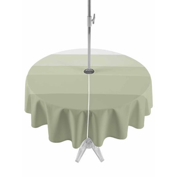 Outdoor Tablecloth with Umbrella Hole & Zipper, Sage Green Ombre Round Tablecloth 60 Inch, Modern Farmhouse Striped Patio Table Cover Waterproof Table Cloth for Picnic/Party