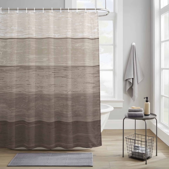 Rustic Stripes Fabric Shower Curtain for Bathroom Waterproof Polyester Bath Curtain with 12 Hooks Khaki Gradient Farmhouse Wood Grain Washable Shower Curtain with Grommets 60"x72"
