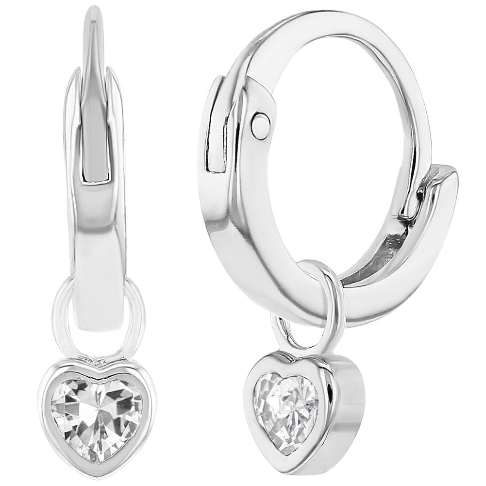 925 Sterling Silver Cz Heart Charm Baby Hoop Earrings Toddlers S 925 Sterling Silver Cz Heart Charm Baby Hoop Earrings Toddlers S 0 31