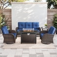 thumbnail image 3 of PARKWELL 5 Pieces Outdoor Patio Furniture Set with Fire Pit Table,All Weather Wicker 360°Swivel Glide Chairs for Garden Lawn Balcony Porch Deck,Brown/Navy, 3 of 13