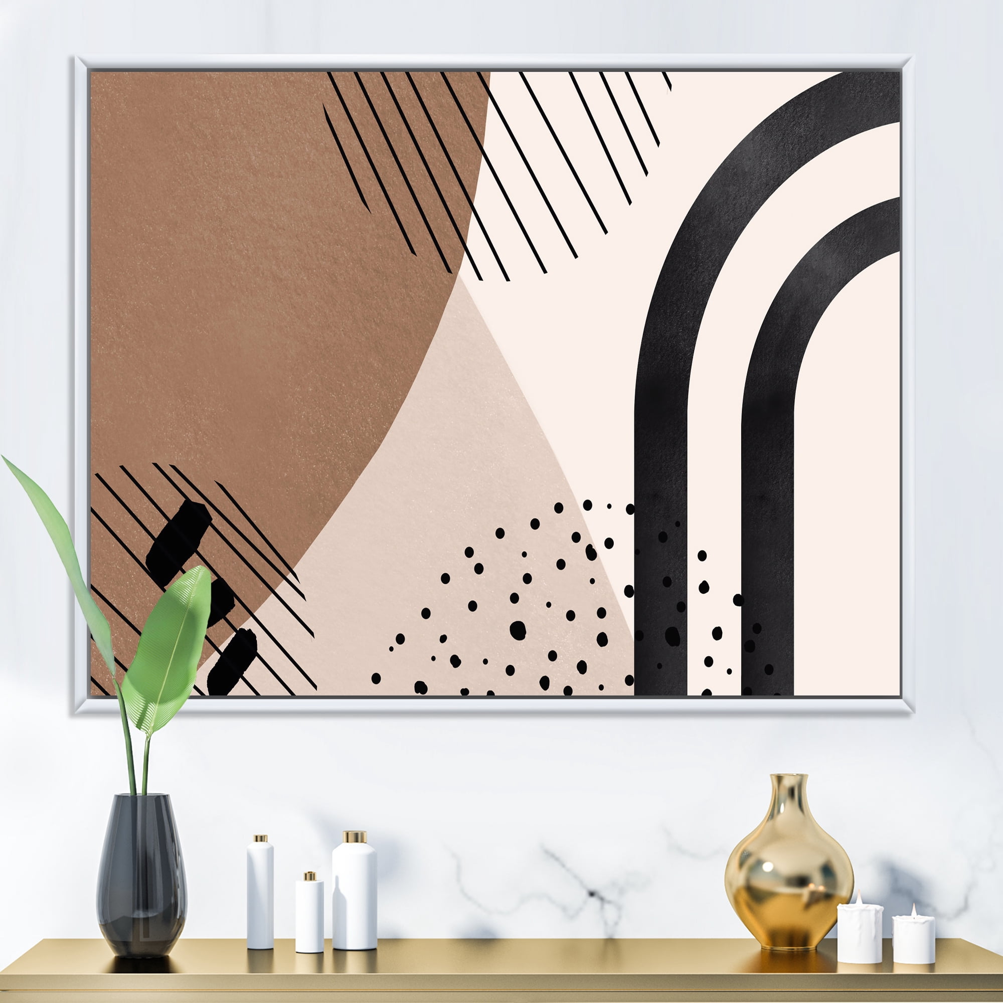 Designart 'Abstract Ivory Shapes and Shapes in Terracotta I' Modern Framed Canvas Wall Art Print
