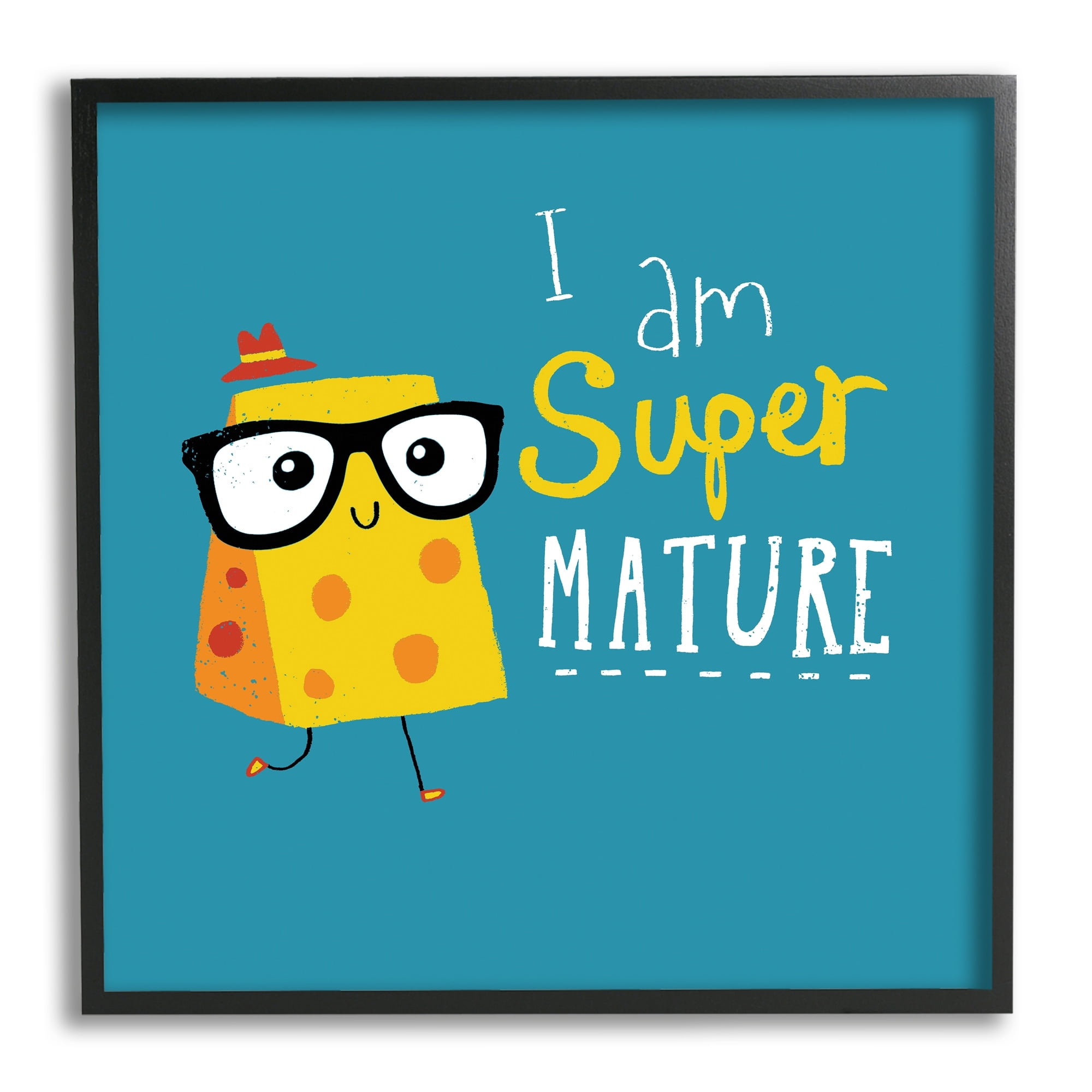 Stupell Industries Super Mature Swiss Cheese Humor Phrase Typography Framed Wall Art, 17 x 17, Design by Michael Buxton