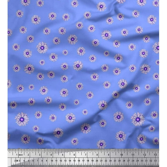 Soimoi Japan Crepe Satin Fabric Aster Floral Print Fabric by The Yard 42 Inch Wide