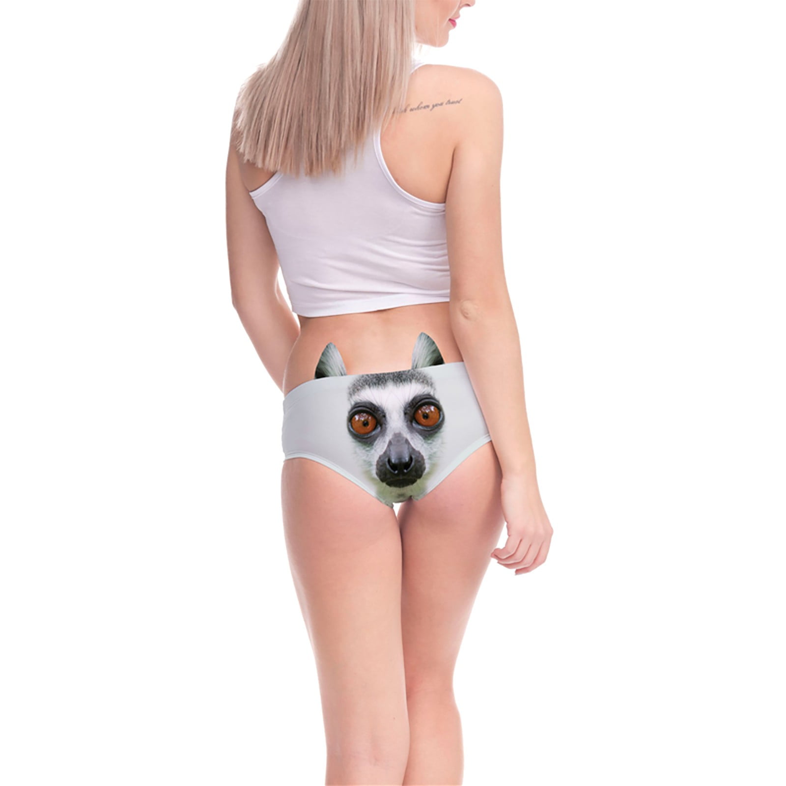 Frehsky underwear women Women's Flirty Funny 3D Printed Animal Middle Waist  Tail Underwears Briefs Gifts With Cute Ears White 