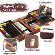 KINSPORY 168Pcs Drawing Painting Set, Deluxe Wooden Art Set Crafts Coloring Book, Sketch Pad, Gift for Artist Beginners Kids Girls Boys (Brown)