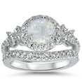 thumbnail image 3 of LaRaso & Co Trio His Her Wedding Set Sterling Silver Wedding Rings Lab Created White Opal Bridal Set Men Women 7/12, 3 of 6