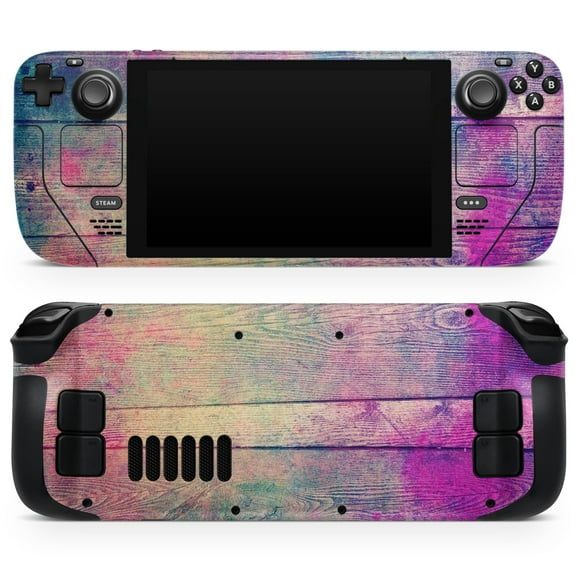 Design Skinz - Compatible with Steam Deck - Skin Decal Protective Scratch-Resistant Removable Vinyl Wrap Cover - Pink & Blue Grunge Wood Planks
