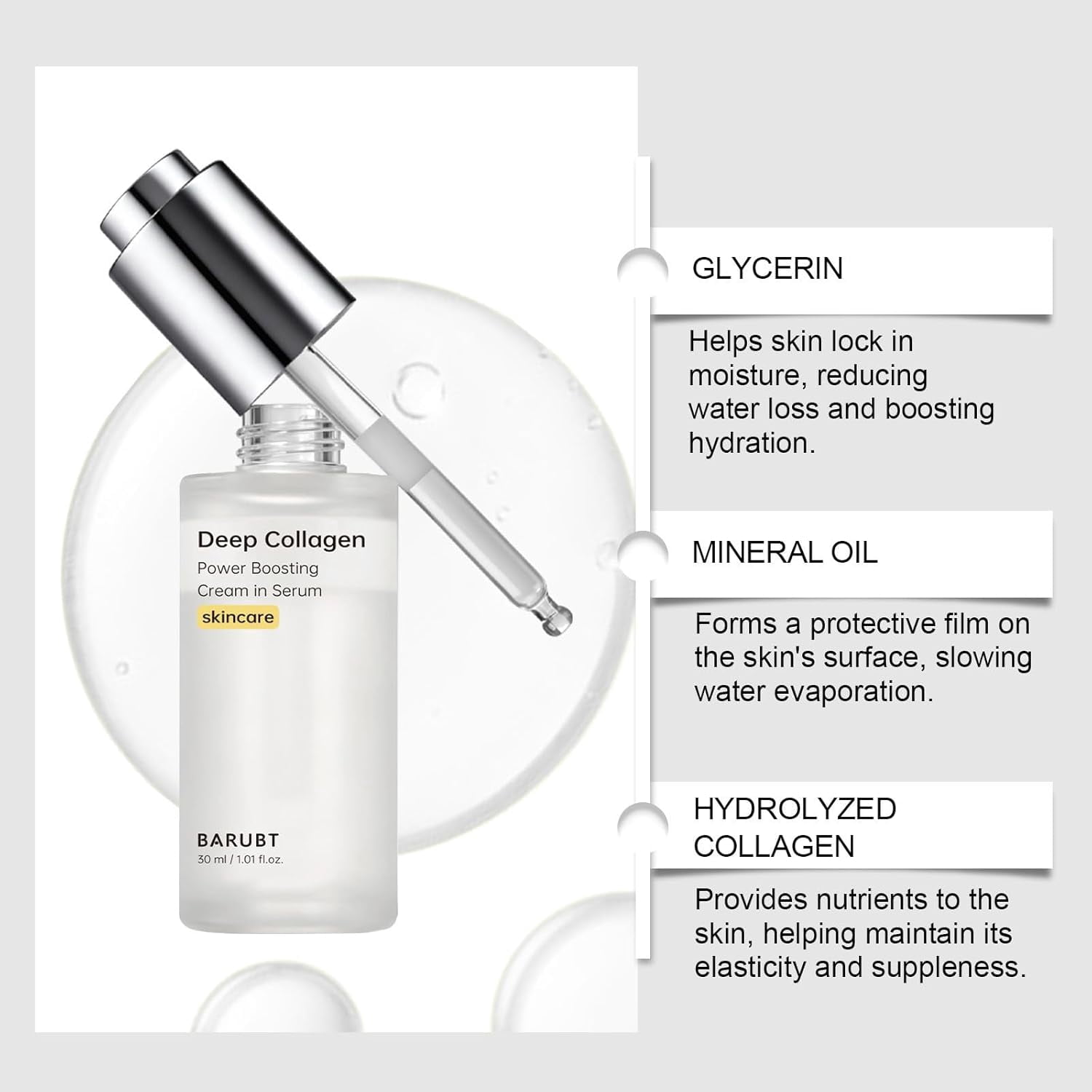 Deep Collagen Anti Wrinkle Cream in Serum 30ml, Deep Moisturizing Essence with Hyaluronic Acid For Soft/Smooth Skin, Reduces Dryness & Fine Lines, Boosts Elasticity, Korean Skincare, 1.01 fl.oz
