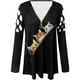 thumbnail image 4 of Puntoco Moda Mujer Hollow Out Cremallera Estampado Cuello en V Camiseta Manga Larga Casual tops Puntoco Puntoco-4615, 4 of 4
